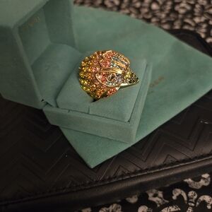 Kurt Geiger Gold Multicolor Crystal Ring